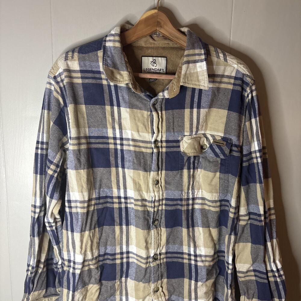 Legendary Whitetails Men's Large Plaid Blue Flannel Shirt Button Up Long Sleeve